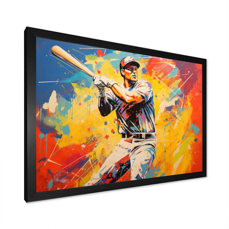 Pop Art Baseball Homerun sur toile, H 24 po x l 32 po x P 1 po, Cadre photo noir
