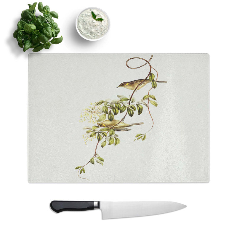Glass Fuscous Honeyeater Birds by Elizabeth Gould Chopping Board, 39 cm W x 28.5 cm L