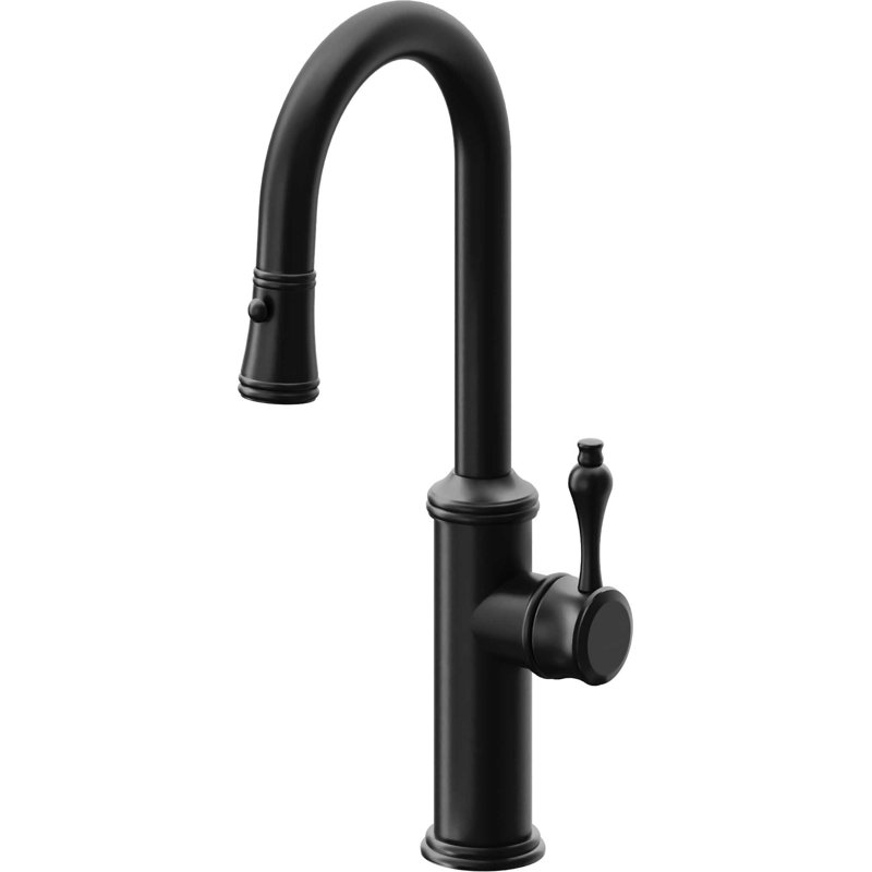 Davoli Pull-Down Prep/Bar Faucet with Button Sprayer, Matte Black
