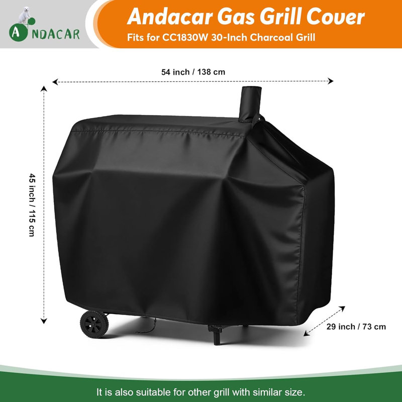 Charcoal Grill Cover For Royal-Gourme-T CC1830W 30-Inch Charcoal Grill, Smoker Grill Cover For CC1830SC 30-Inch Outdoor Grill Waterproof BBQ Grill Cover - 54" L×29" W×45" H, Black