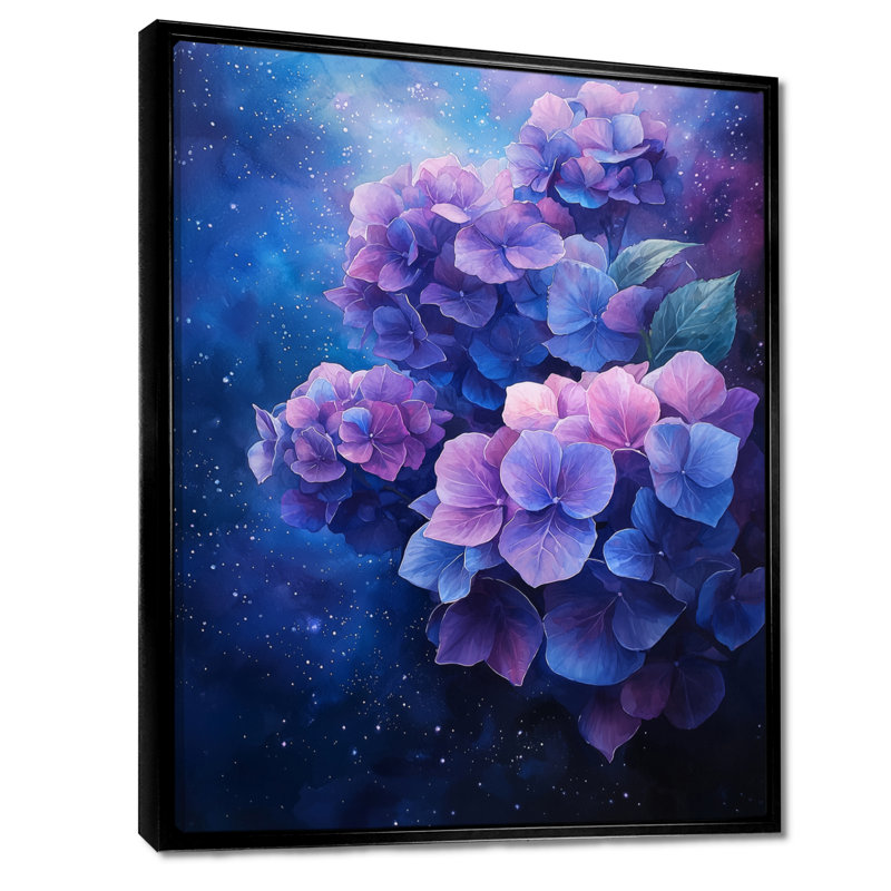 Hydrangea In Space - Hydrangea Framed Prints, Black, Floater Framed Print, 20" H x 12" W