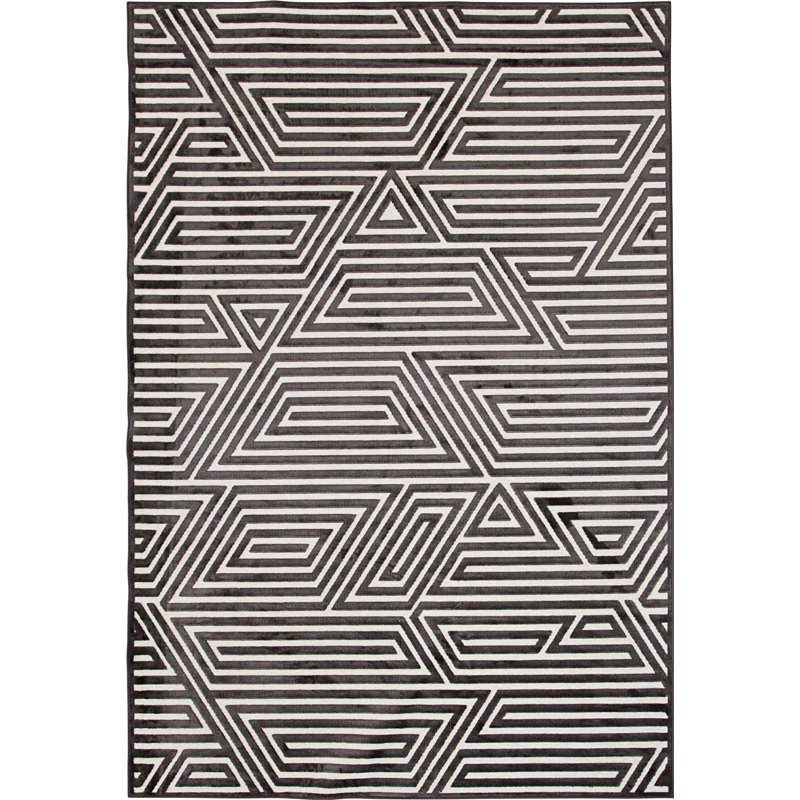 Tapis géométrique rectangulaire en viscose tissé à la machine 5 pi 3 po x 7 pi 6 po Laeza