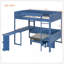 Lit mezzanine double en bois avec bureau, tablette de rangement de chevet, canapé et lumière, bleu marine-2005166097