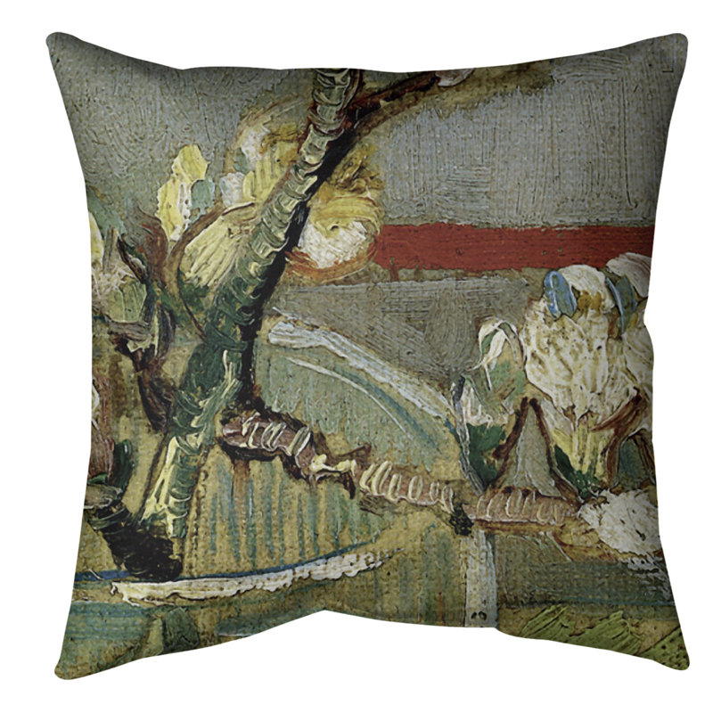 Coussin en verre en forme d’amande de fleurs, 14 po x 14 po, Blanc, Sergé de coton