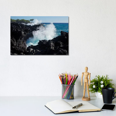 Huge Waves Crashing Against Lava Rocks On Coast Of Big Island, Hawaii by Gayle Harper - Wrapped Canvas Print