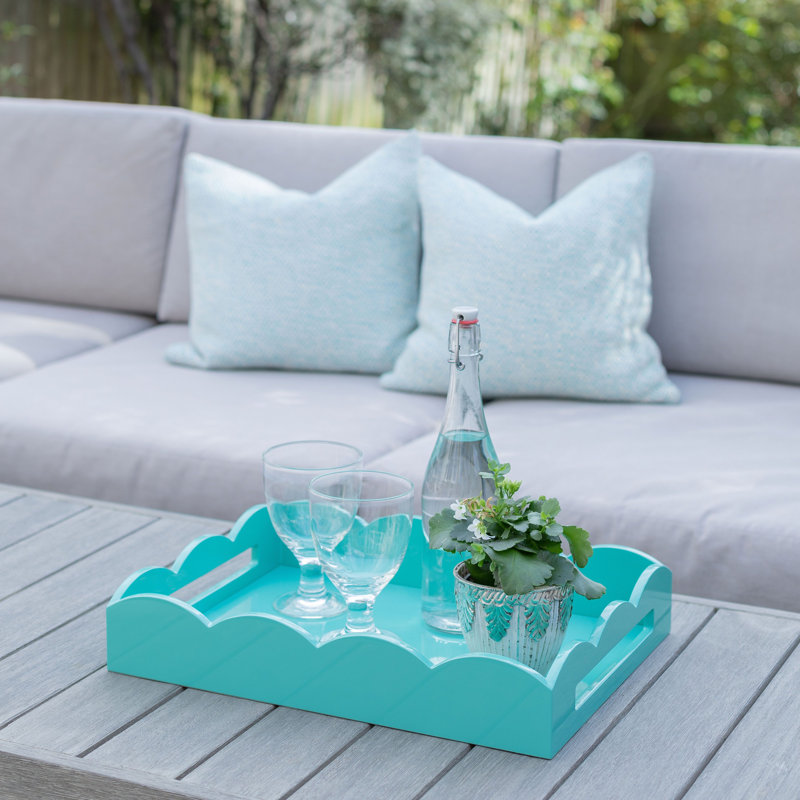 Plateau de repose-pieds laqué festonné, Turquoise, H 17 po x l 13 po x P 3,25 po