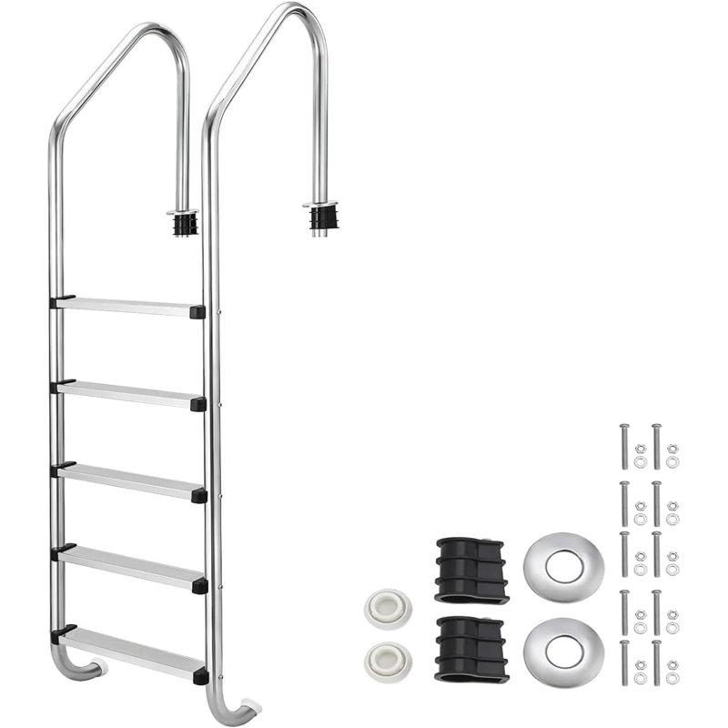 Swimming Pool Ladder, 2/3/4/5-Step, In-Ground Stainless Steel Step for Indoor/Outdoor Pool, Heavy Duty Non-Slip Ladder, Easy Assembly