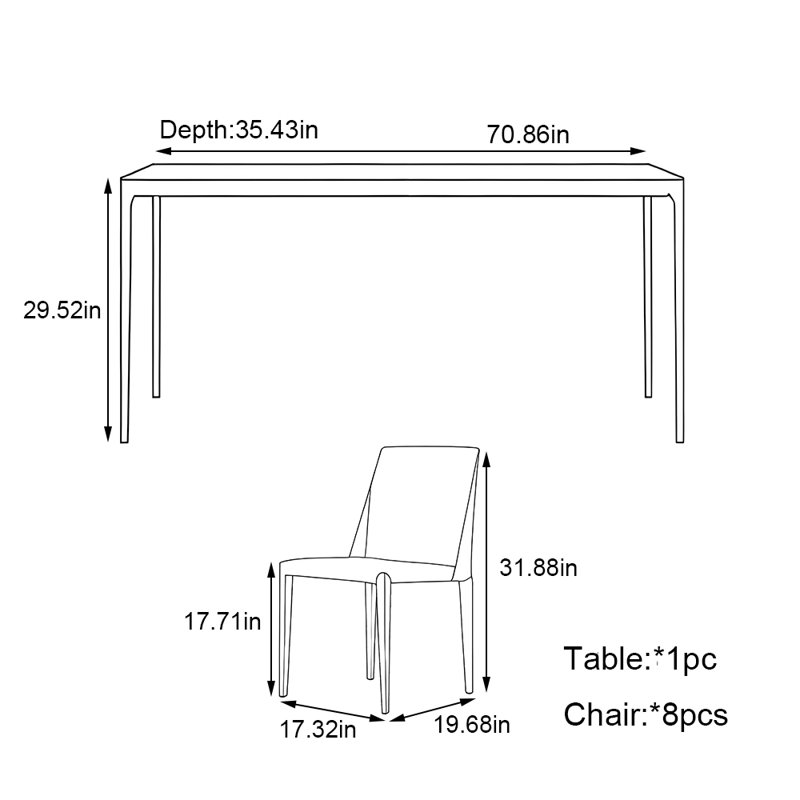 Ensemble de table rectangulaire en alliage d'aluminium, H 29,52 po x L 70,86 po x l 35,43 po