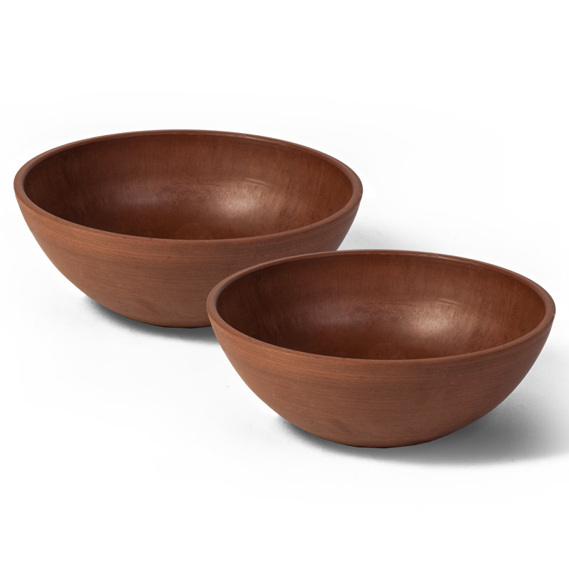 Cara Composite Bowl Planter Set, Terra Cotta, 4.75" H x 12" W x 12" D