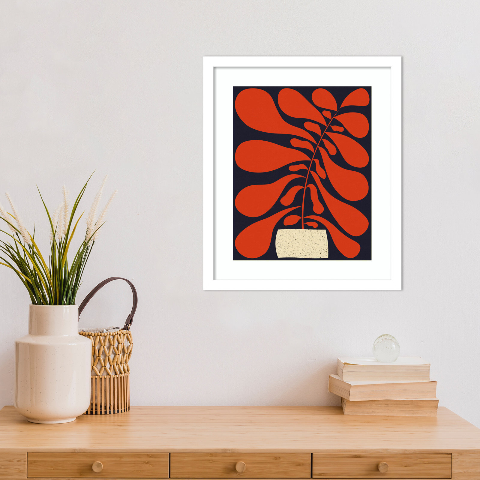 Lynne "Lazy Plant No. 1" Print, White , 17" H x 15" W