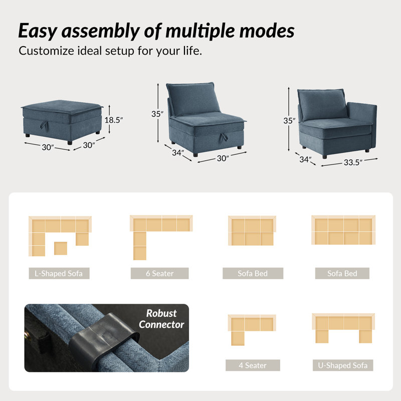 Cheltenham Modern Extra-Wide Storage Living Room Sets, Blue 