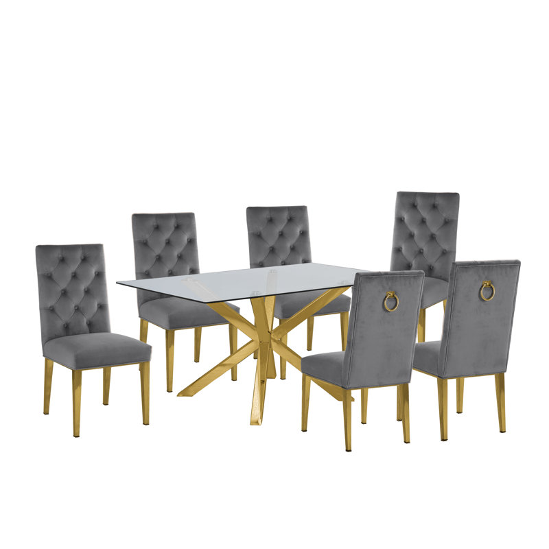 Ensemble repas pour 6 personnes Avalon, Gris foncé, 7 pièces : 1 table, 6 chaises