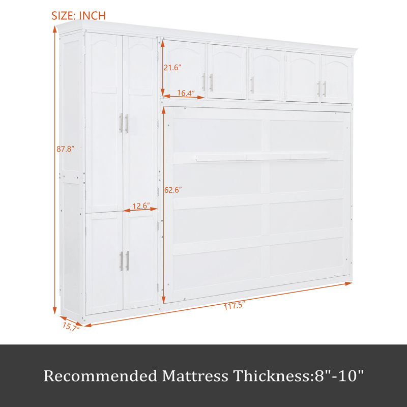 Grand lit escamotable mural avec armoires, Blanc