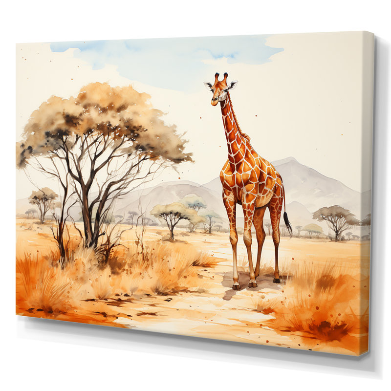 «Orange Orange Beige Girrafe Walk in African Landscape», reproduction sur toile, H 12 po x l 20 po x P 1 po, Toile tendue