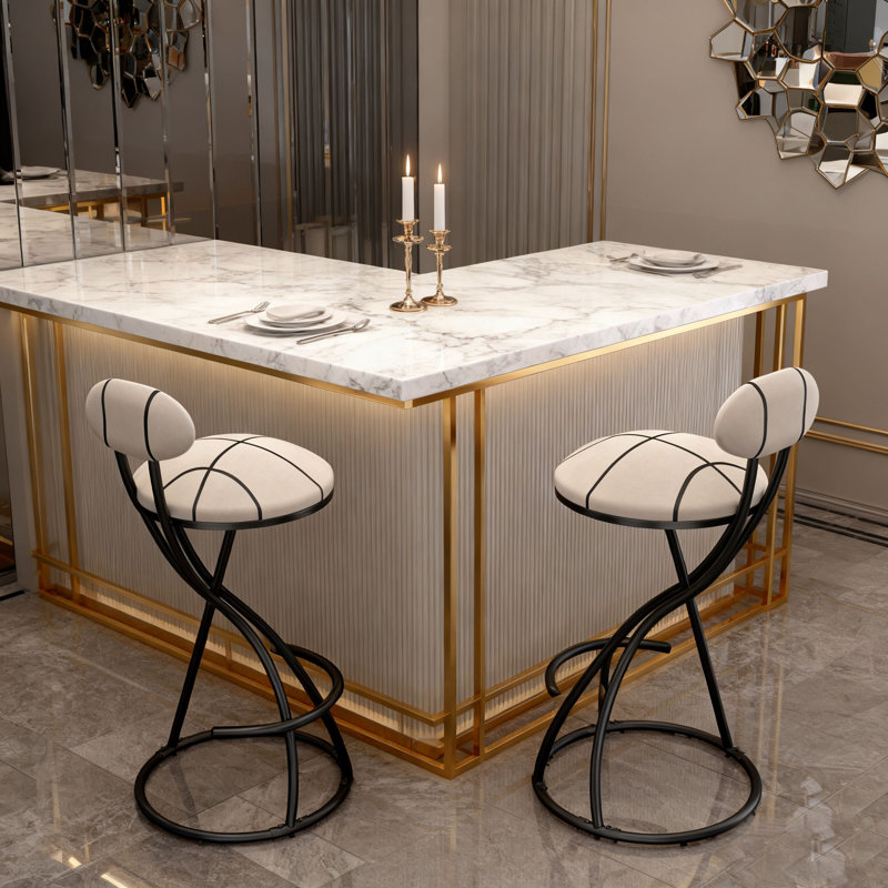 Set of 2 Modern Bar Stools with Metal Frame