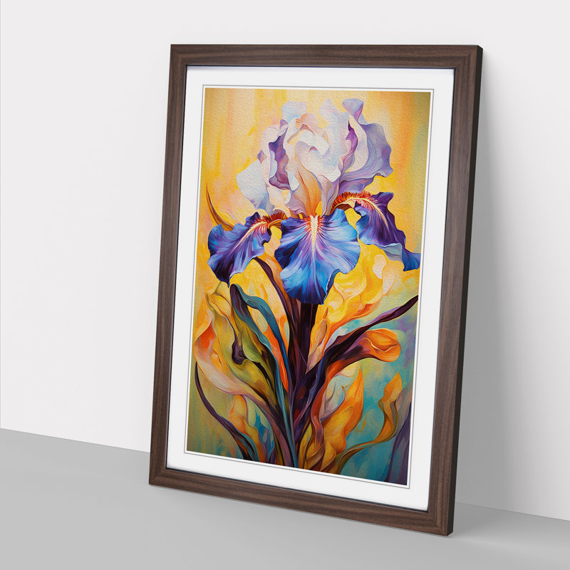 Iris Flower Expressionism - Framed Print, 64cm H x 46cm W x 2cm D, Walnut Framed