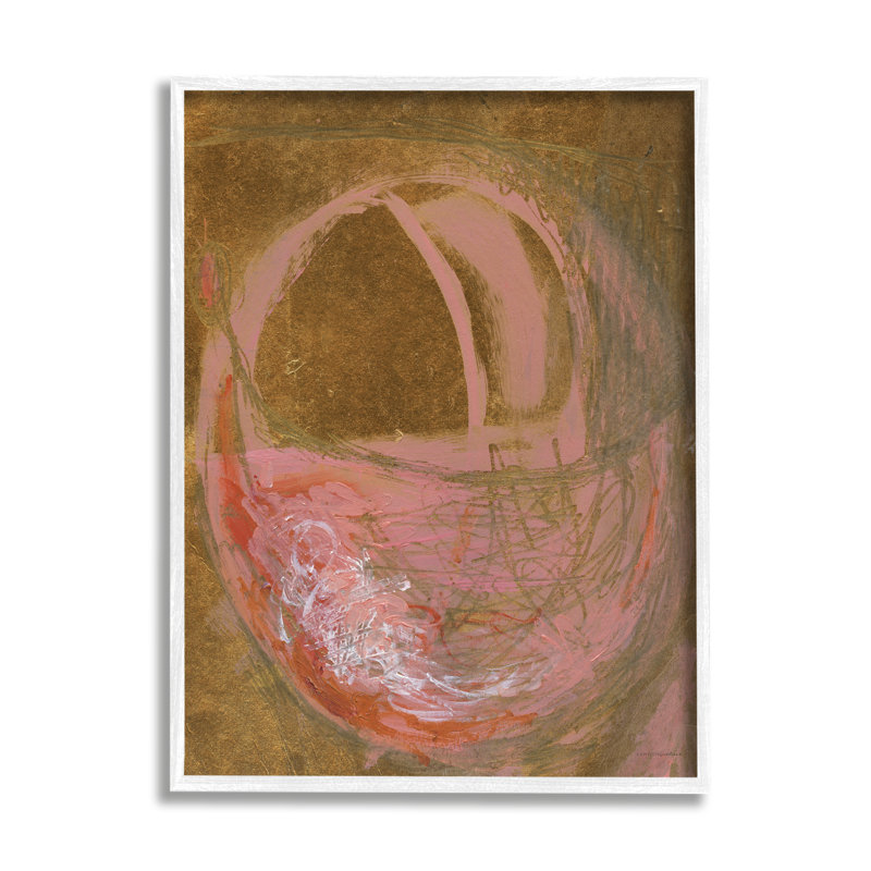 Croquis d'un cercle rose rustique abstrait graffiti, H 16 po x l 20 po, Giclée encadrée blanc bord de mer