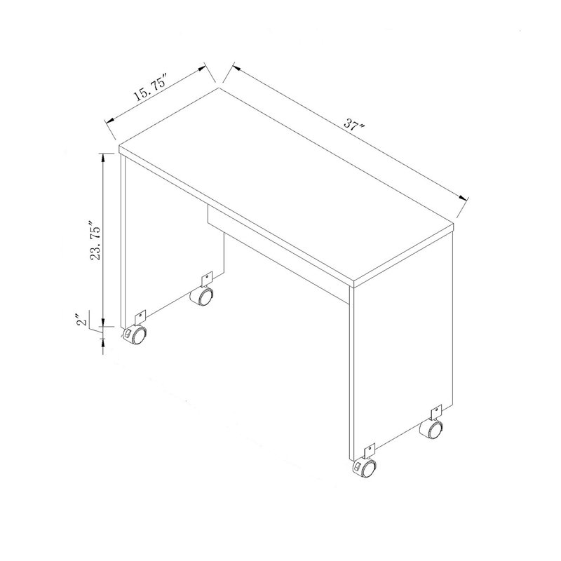 Bureau d'ordinateur en bois mobile pour la maison - Gris vieilli avec roues verrouillables et bureau à finition arrière gris, mouvement à quatre roues et panneau d'intimité