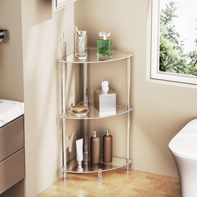 Clear Acrylic Triangle Corner Shelf With 3-Tier Design For Space-Saving Storage In Living Room, Bedroom, Or Bathroom