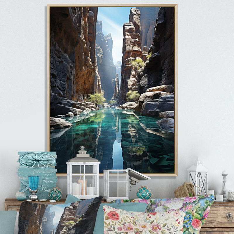 Canyon «Whispering Profondeurs» - Décoration murale paysage et nature, H 32 po x l 16 po x P 1 po, Cadre naturel flottant