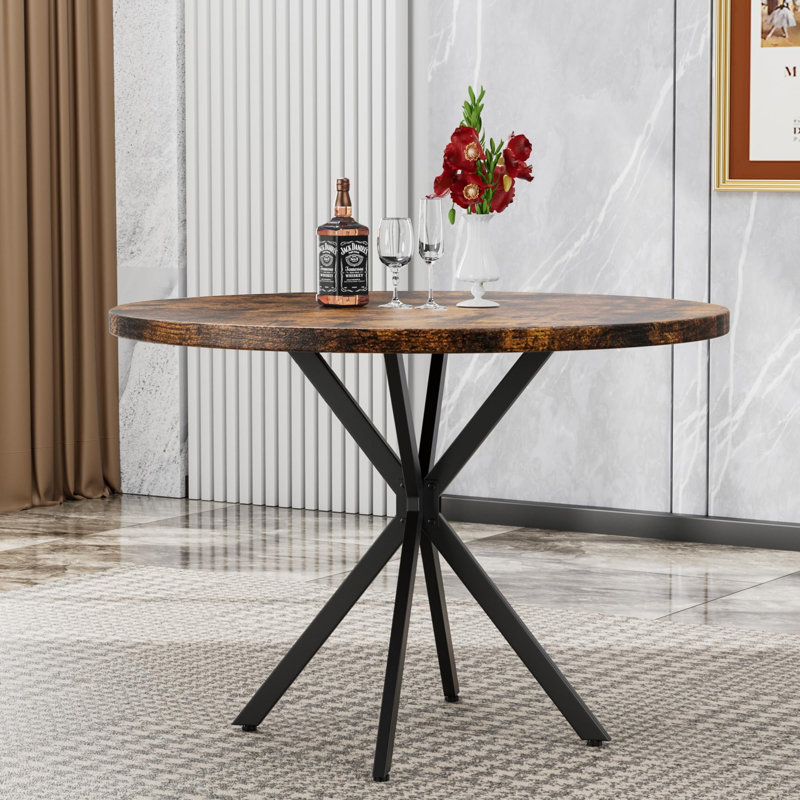 "Mid-Century Modern Brown Round Dining Table - 39" Space-Saving Design, 220 lbs Capacity & Adjustable Legs (Cafe/Bar/Kitchen)"