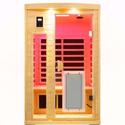 Two-person hemlock far-infrared heating sauna with reading lights + colored lights + Bluetooth + external lights