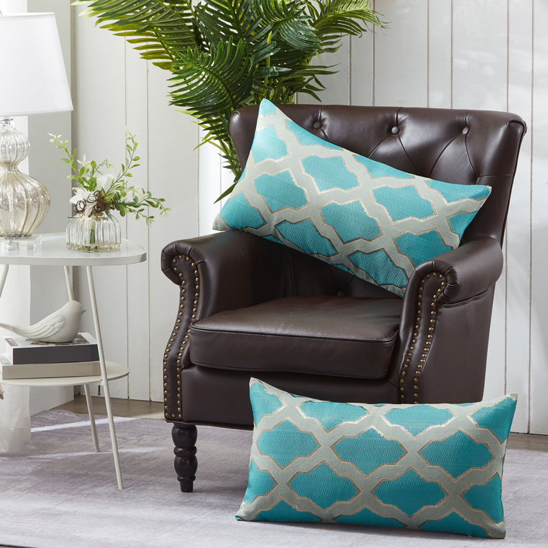 Geometric Rectangular Lumbar Cushion Cover, Deep Teal