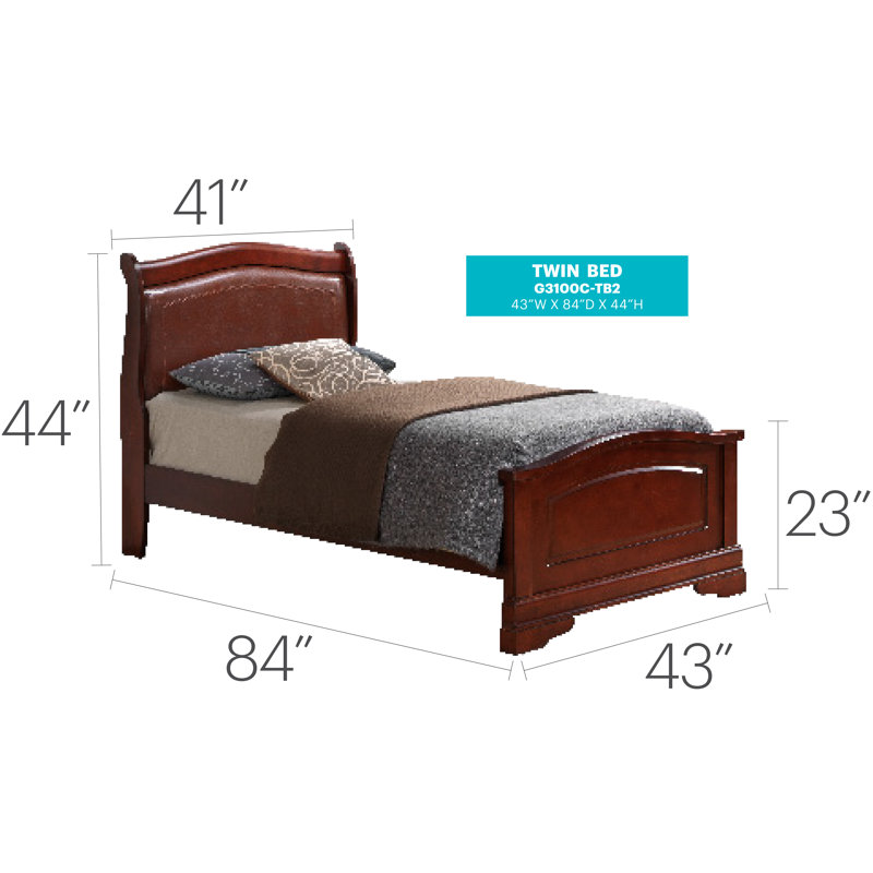 Louis Phillipe Bed With Faux Leather Panel Headboard, Cherry, Twin