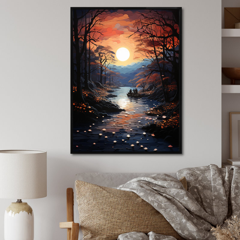«Winters River Papercut I», impressions sur toile, Cadre flottant noir, H 32 po x l 24 po x P 1 po