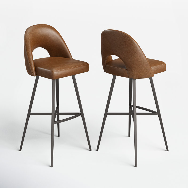 Etna Swivel Upholstered Counter Stool with Metal Frame, Brown, Bar Stool  (30" Seat Height)