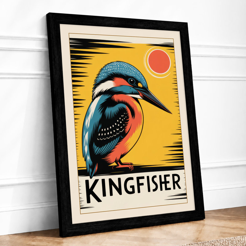 Kingfisher Sun Art Deco - Framed Print, A1 - 84.1 x 59.4 cm, Black