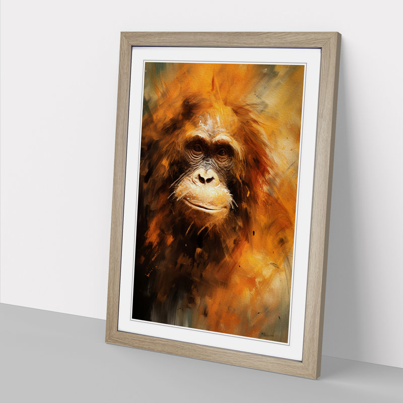 Orangutan Gestural - Framed Print, 46cm H x 34cm W x 2cm D, Oak Framed