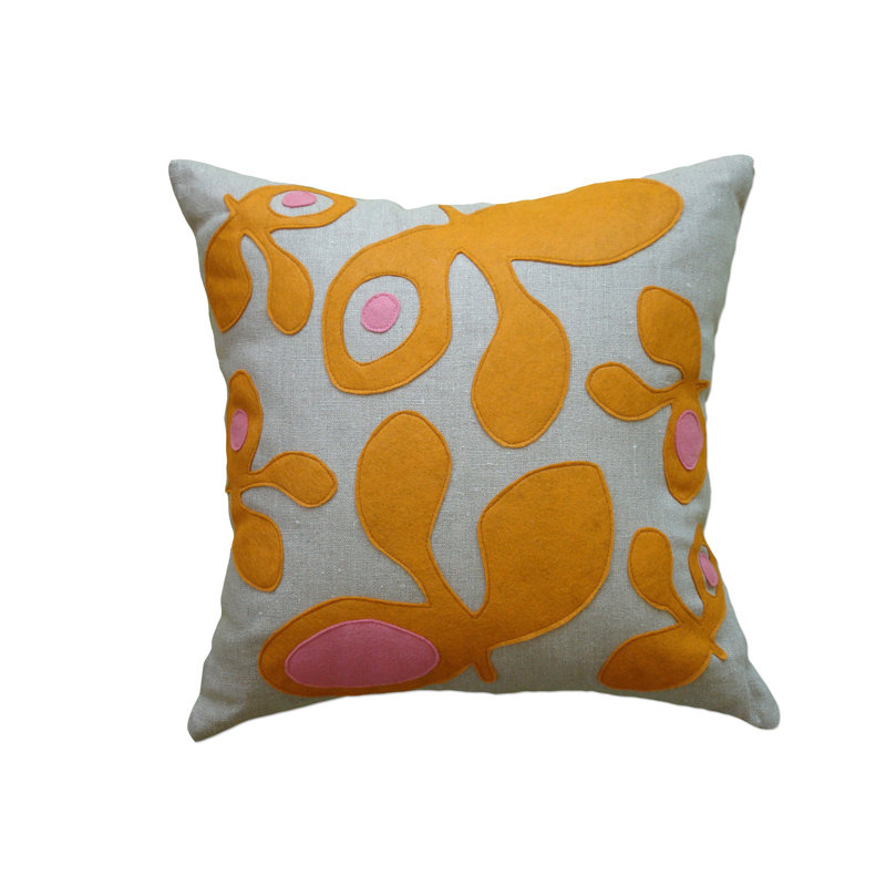 Square 100% Linen Pillow Cover & Insert, Oatmeal Linen/Spice/Rose