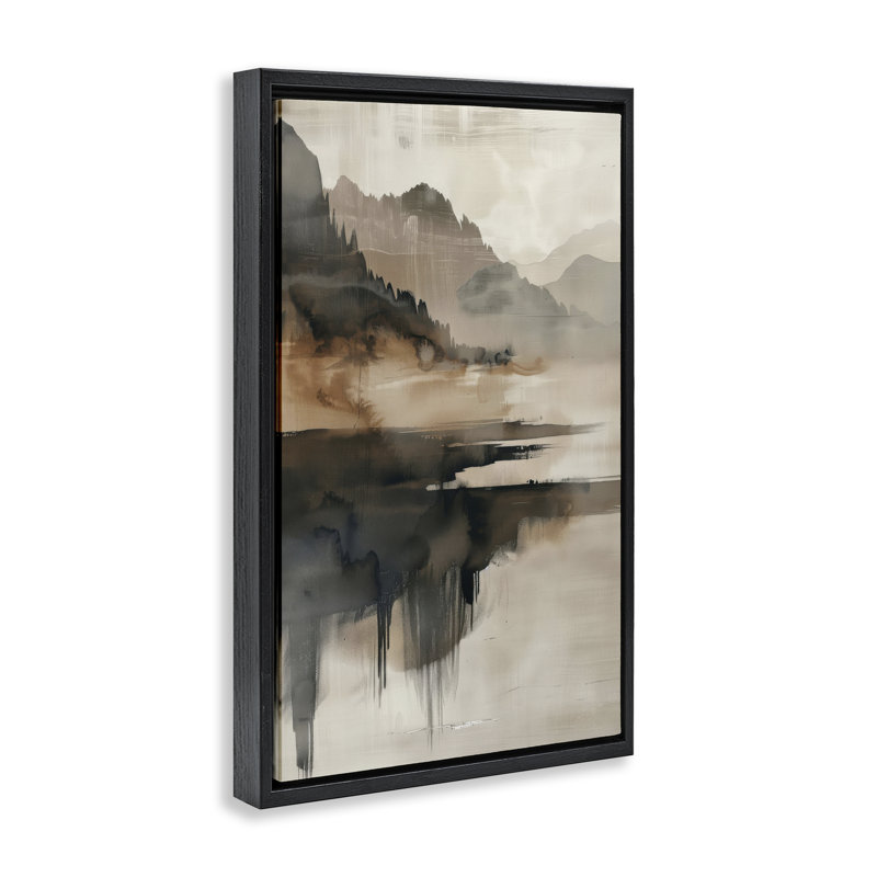 Cadre flottant en couches de reflet de montagne opaque, design par LSR Creative Studio, Cadre flottant noir de jais