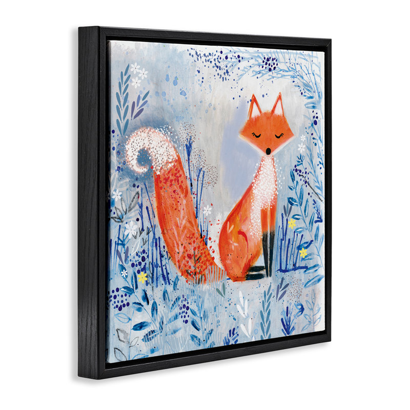 Cadre flottant Whimsical Fox Nature Collage, design par Clare Tupper, H 25 po x l 25 po, Cadre flottant noir de jais
