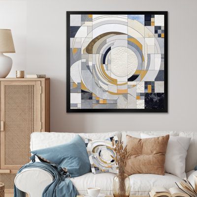 Gris et jaune mosaïque III - formes abstraites, art mural pour le salon
