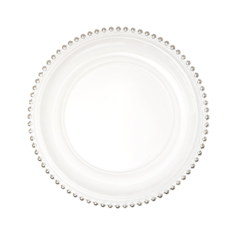 Elegant Silver Beaded Rim Glass Charger Plates, Set of 8
