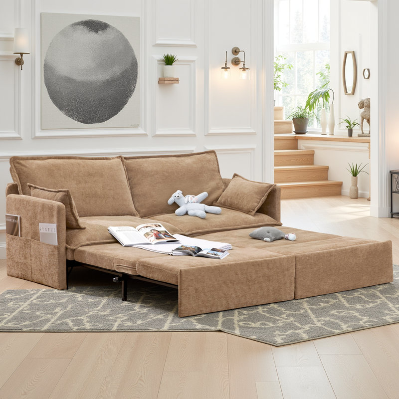 Causeuse 3-en-1 en chenille - Canapé-lit escamotable avec charge USB-C, capacité de 800 lb, conception peu encombrante pour les petits espaces