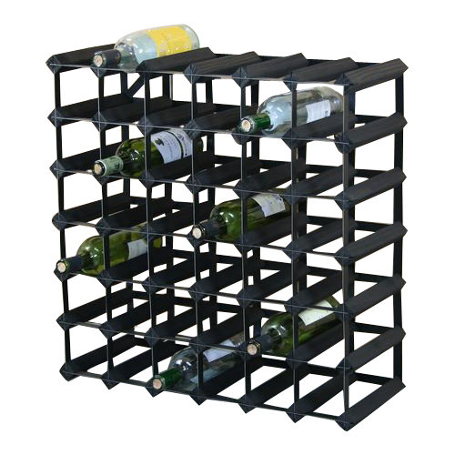 Liddle 42 Bottle Floor Wine Bottle Rack, Black Stained / Black Steel