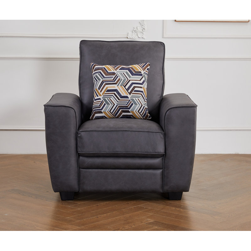 Fauteuil moderne en similicuir de 36 po avec accoudoirs uniques, Gris