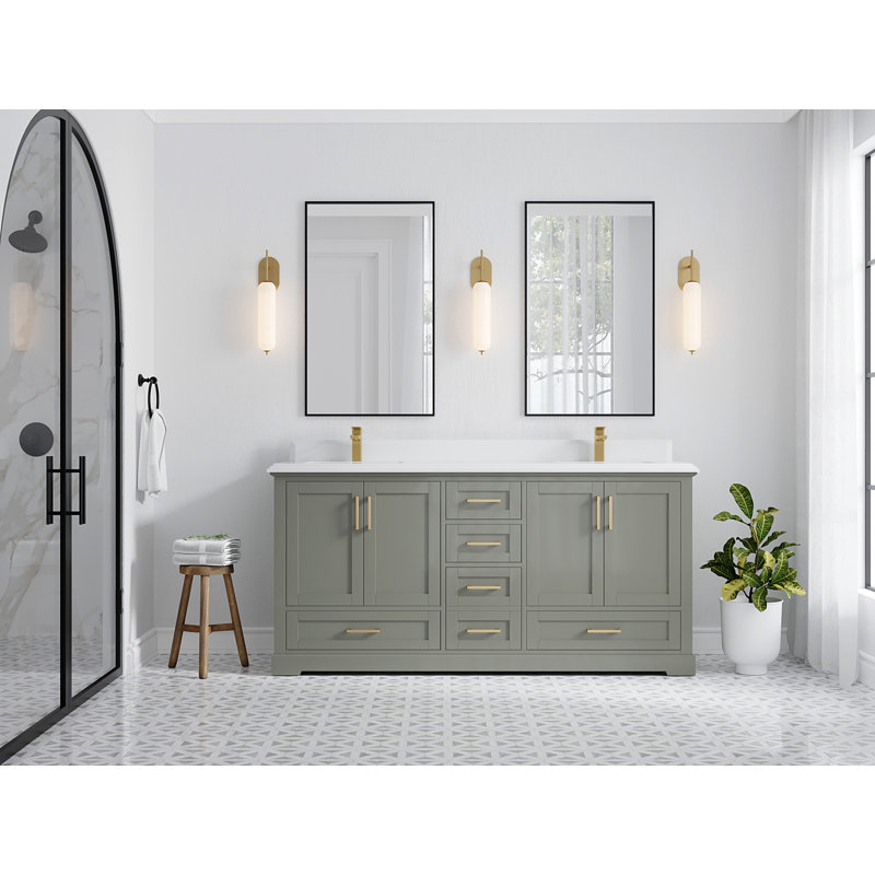 Esin 72'' Double Bathroom Vanity with Quartz Top, Gray