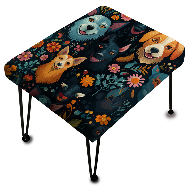 Beige et bleu Doggie Delight Gardens - Repose-pieds rectangulaire imprimé animal