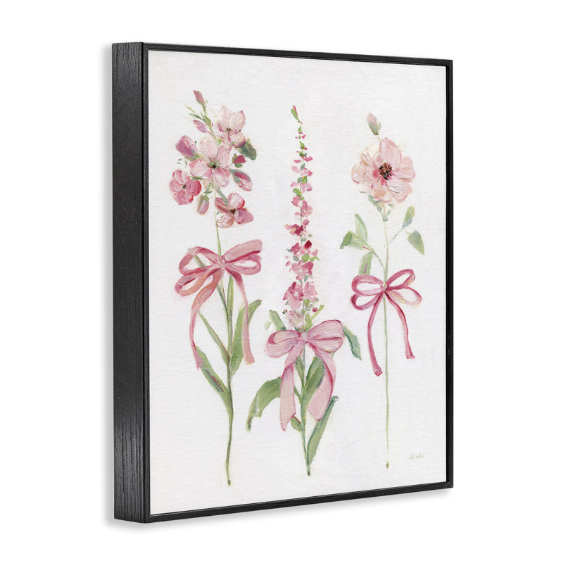 Dessin de giclée rose, motif floral par Sally Swatland, Giclée encadrée noir minuit, H 30 po x l 24 po