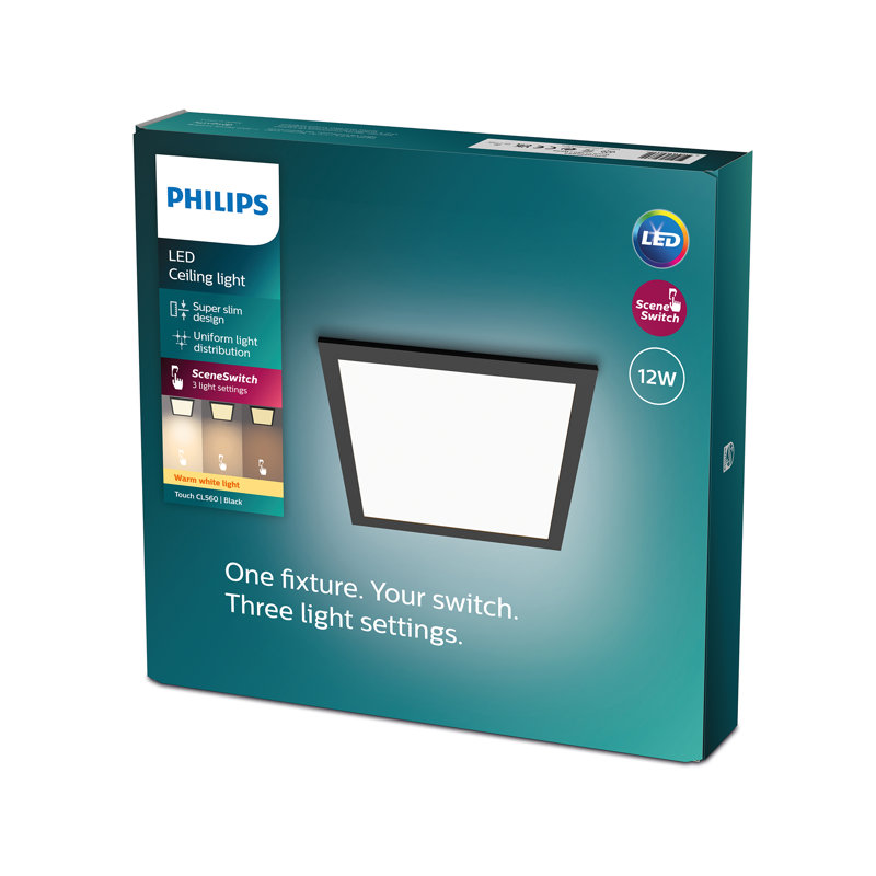 Philips LED Panel Square Ceiling Light 12W, 2700, Black