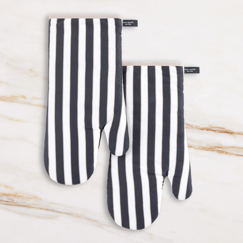 Kate Spade New York Stripe Oven Mitt, Heat Resistant, 100% Cotton, Black/Beige