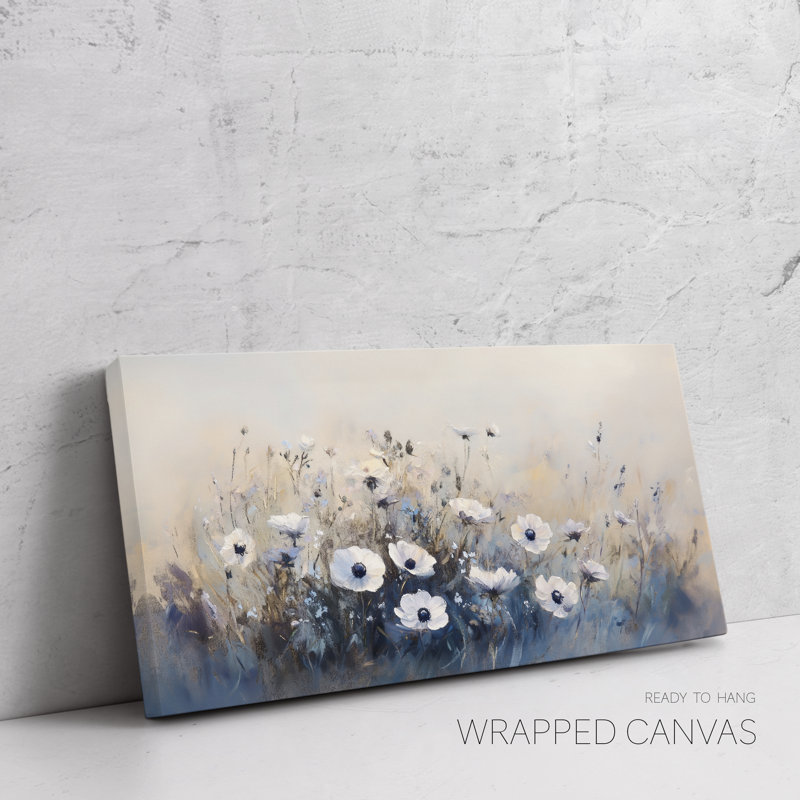 Impression sur toile de champ de fleurs sauvages ou affiche - art mural floral neutre pour le décor de chambre à coucher