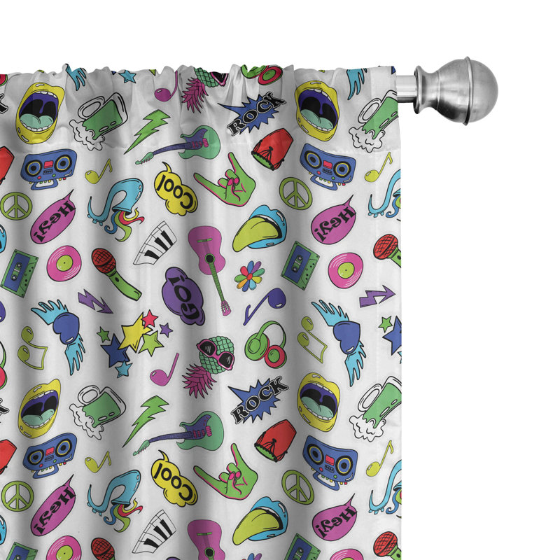 Colorful Music Themed Light Filtering Rod Pocket Curtains