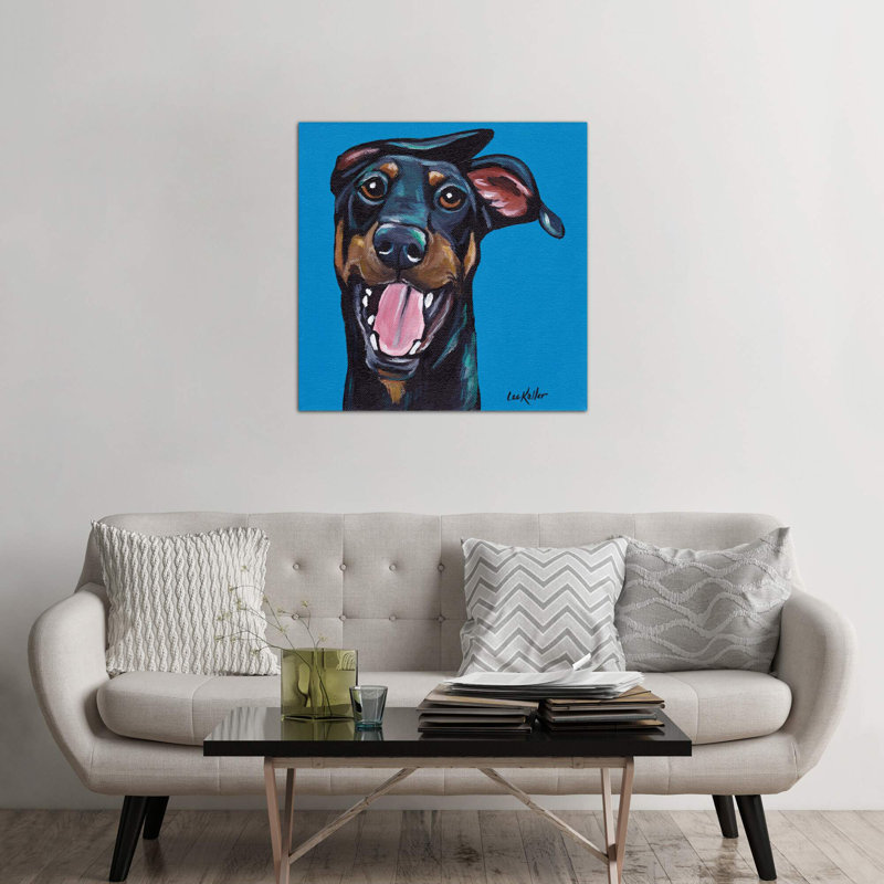 Fun Doberman - Wrapped Canvas Painting, 93.98 cm H x 93.98 cm W x 1.91 cm D