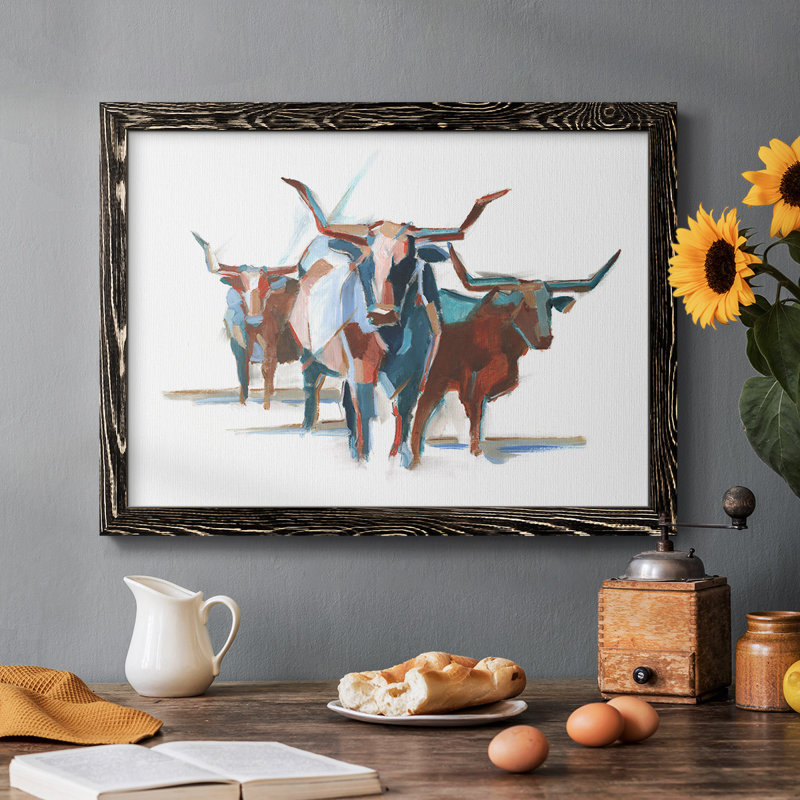 Modern Longhorns I, reproduction d'art sur toile, Noir, H 22 po x l 32 po x P 1,5 po