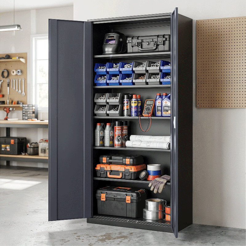 Armoires de rangement en métal avec serrure, H 71 po x l 31,5 po x P 15,75 po, Gris / noir
